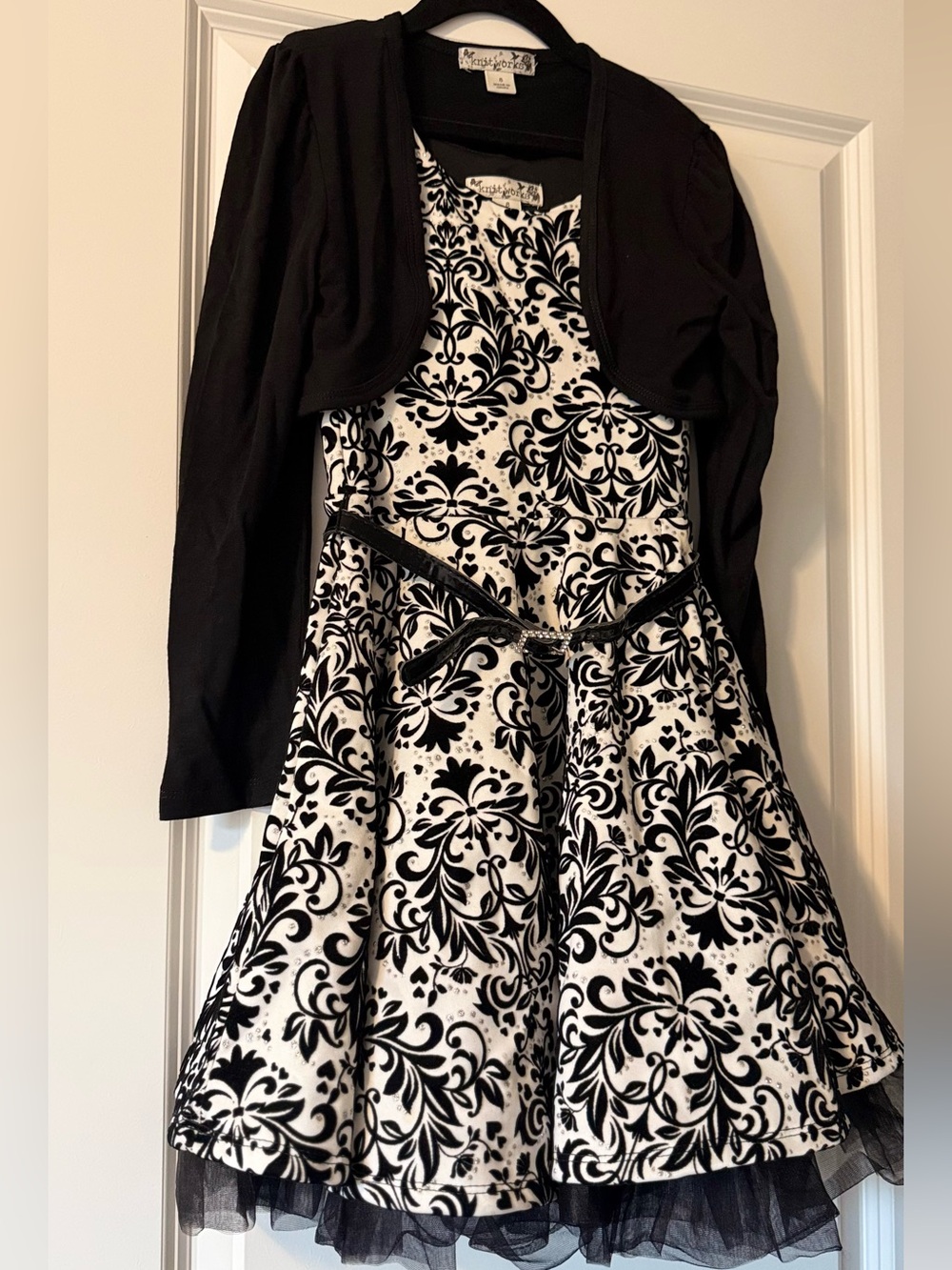 Knitworks Black and White Floral Damask Dress with Bolero